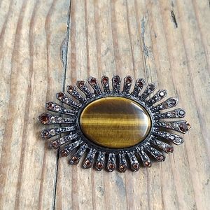 Tiger eye and crystal statement brooch